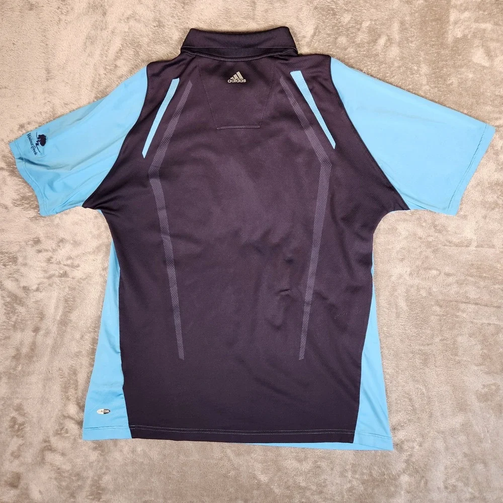 Adidas Polo Shirt Mens L Blue Excellent ClimaCool Colorblock Golf Walnut Creek